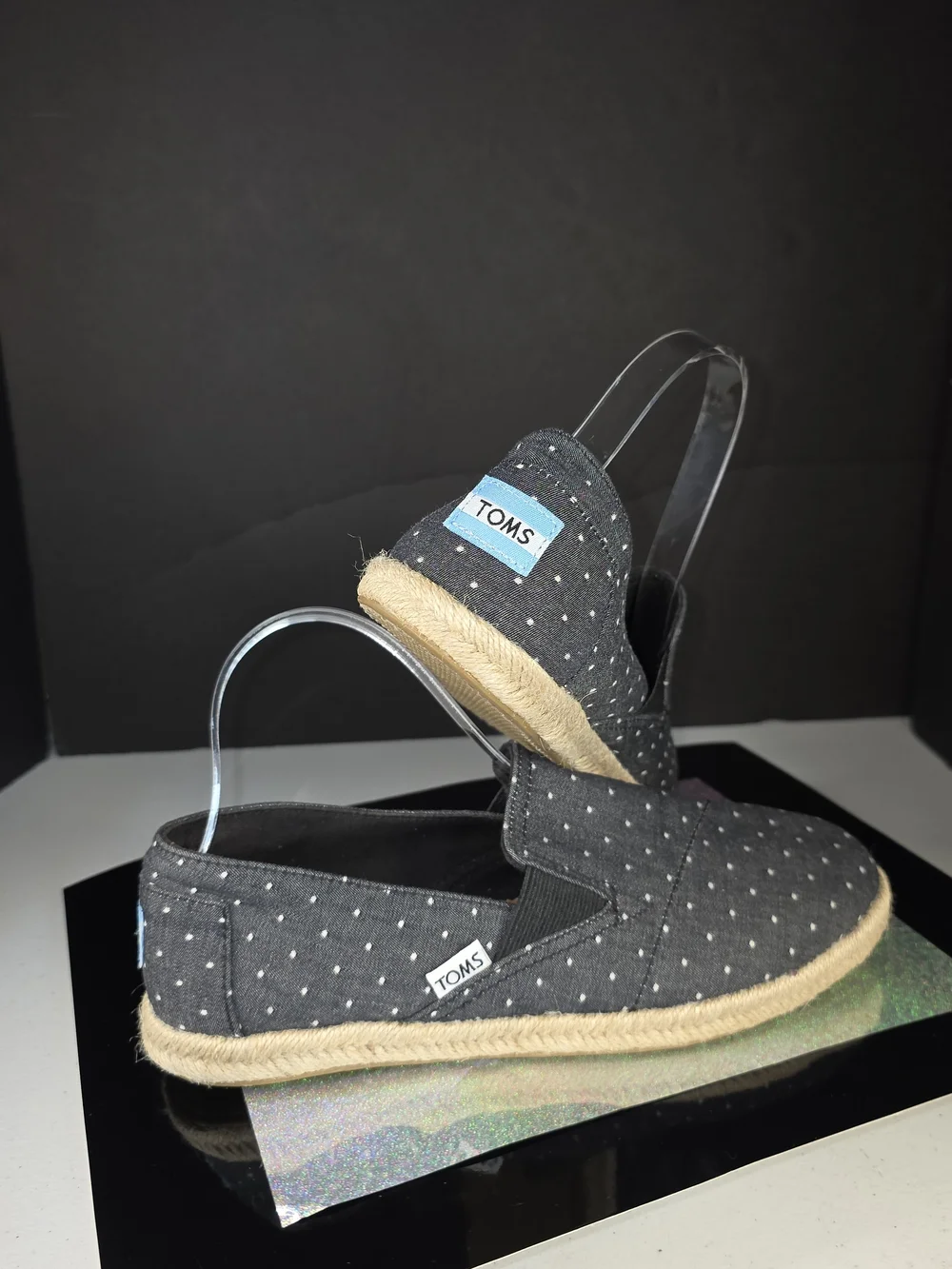 Toms Redondo Espadrille Loafer Chambray Gray/ Black Dot Slip-On Sz 8.5